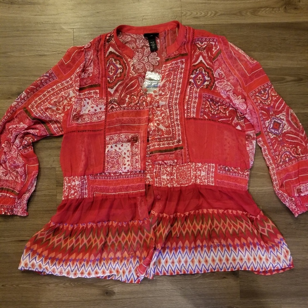 Lane Bryant Red Printed Shirt